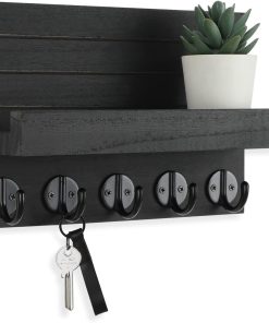 Lwenki Key Holder for Wall. Decorative Key and Mail Holder with Shelf Has Large Hooks for Bags. Coats. Umbrella – Paulownia Wood Key Hanger with Mounting Hardware (9.8W x 6.7H x 4.2D)