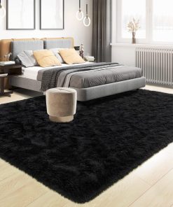 Alternative view of Tepook Super Soft Fluffy Rug for Bedroom. Modern Shaggy Fuzzy Kids Rugs for Living Room. Plush Indoor Nursery Home Decor Dorm Carpet with Non-Slip Bottom. Black. 4 X 6 Feet
