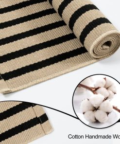 Alternative view of OJIA Outdoor Porch Rug Front Door Mat 24x51. Washable Black and Tan Striped Outdoor Rugs Front Door Rugs Cotton Woven Kitchen Rugs Small Area Rugs for Entryway/Patio/Entry/Outside Entrance Decor