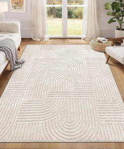 Pauwer 5x7 Washable Area Rugs for Living Room Modern Beige Solid Color Soft Fluffy Rugs for Bedroom Non Slip Boho Accent Indoor Mat Floor Carpet Cover for Kids Room Dining Room Kitchen Office