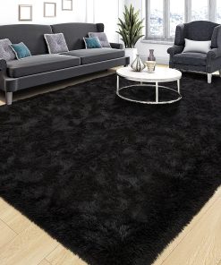 Tepook Super Soft Fluffy Rug for Bedroom. Modern Shaggy Fuzzy Kids Rugs for Living Room. Plush Indoor Nursery Home Decor Dorm Carpet with Non-Slip Bottom. Black. 4 X 6 Feet